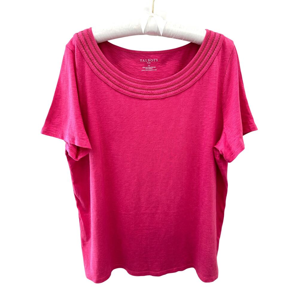 TALBOTS Plus Size Pink Scoop Neck Short Sleeve Cotton Modal Knit Top Casual 1X